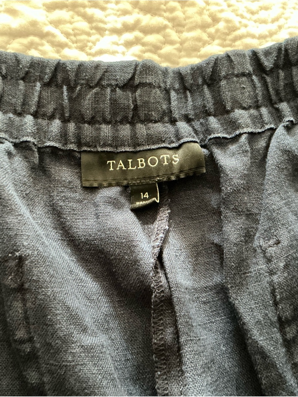 Talbots Navy Elastic-Waist Boot-Cut Pants
